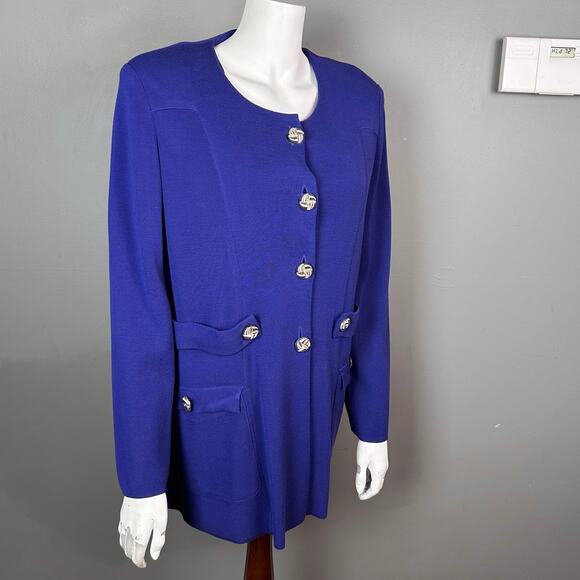 Misook jacket sweater cardigan XL blue office coastal brass buttons - Picture 6 of 11